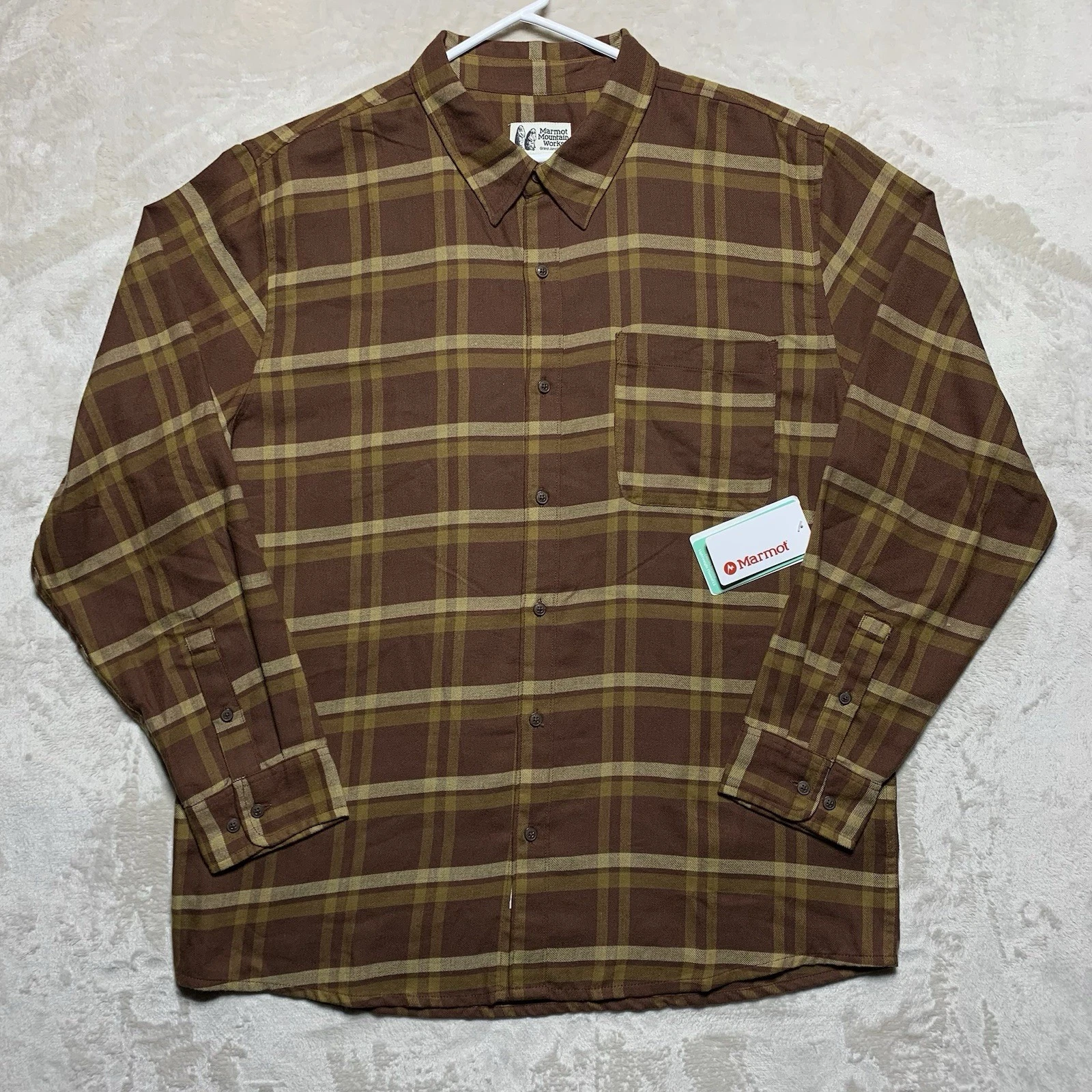 Marmot Fairfax Flannel Shirt Mens XL Brown Plaid Lightweight Button Up NWT
