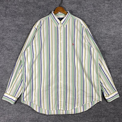 VINTAGE 90s Polo Ralph Lauren Vertical Stripe Shirt Men Size 18