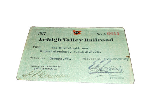 1917 LEHIGH VALLEY RAIL ROAD EMPLOYEE PASS #6611
