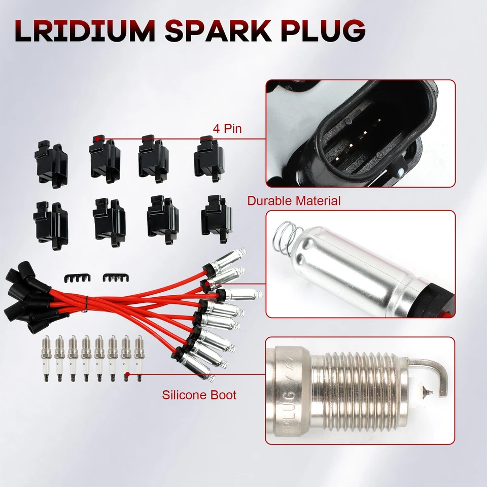 8* Square Ignition Coil & Spark Plug Wire For CHEVROLET SILVERADO 2500 1999 - 07 Foto 4 de 4