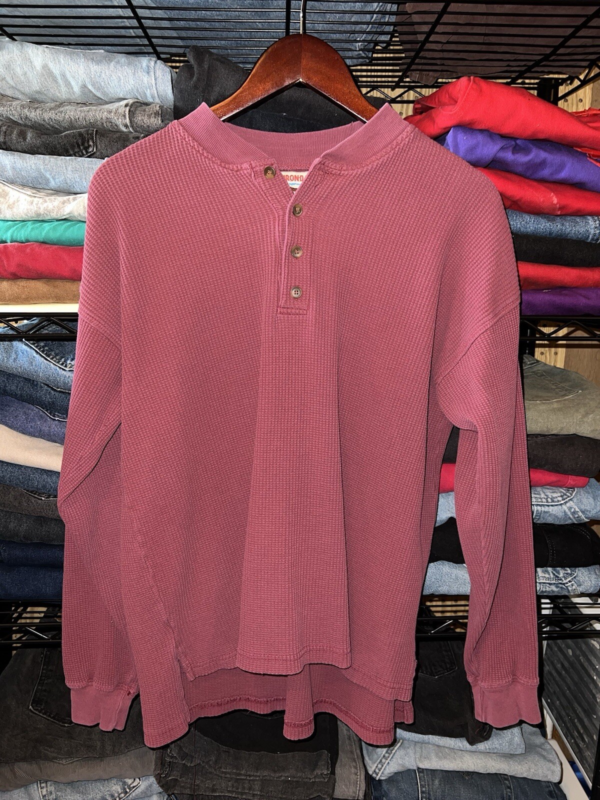 FILA Camicia vintage Adirondack by Savile Row uomo taglia L rossa manica lunga Henley termica