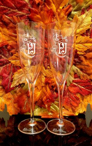 Paar Perrier Jouet Fleur de Champagner Kristall Flöte Gläser 2er Set PJ Logo - Bild 3 von 9