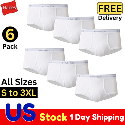 Hanes Men's Cotton Briefs / Underwear Stretch & Comfort All Sizes 6 Pack - White