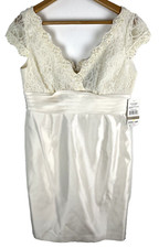 Lace Beaded Dress Size 12P Petite Ivory Coquette Wedding NWT V Neck Sleeveless