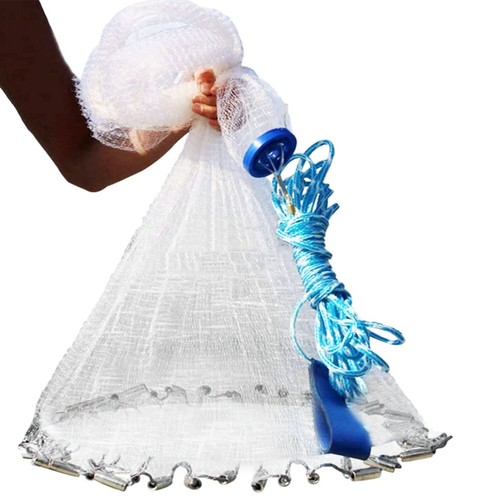 Fishing Cast Net Bait Trap Easy Throw Heavy Duty Hand Cast Net w/ Chain Sinker - Picture 5 of 14