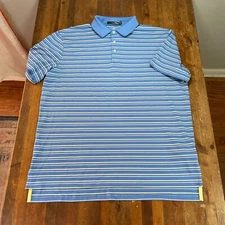 RLX Ralph Lauren Polo Shirt Mens Large Blue Striped Casual Performance Preppy