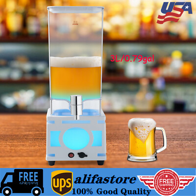3 Litre Large Clear Beverage Drinks Dispenser With Tap Milk Beer Iced Tea LED