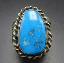 Vintage Sterling Silver TURQUOISE RING size 10.25 Wide Hand-Stamped Band
