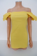 Miss Francesca Couture Womens Mini Dess Size Uk 8-10 Yellow Off Shoulder Bow