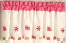 VALANCE FUN FLOWERS splash of bright appliqued flowers on pure white NEW