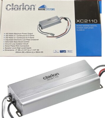 Clarion XC2110 Marine Compact Mono Amplifier 300W RMS Class-D Subwoofer Amp