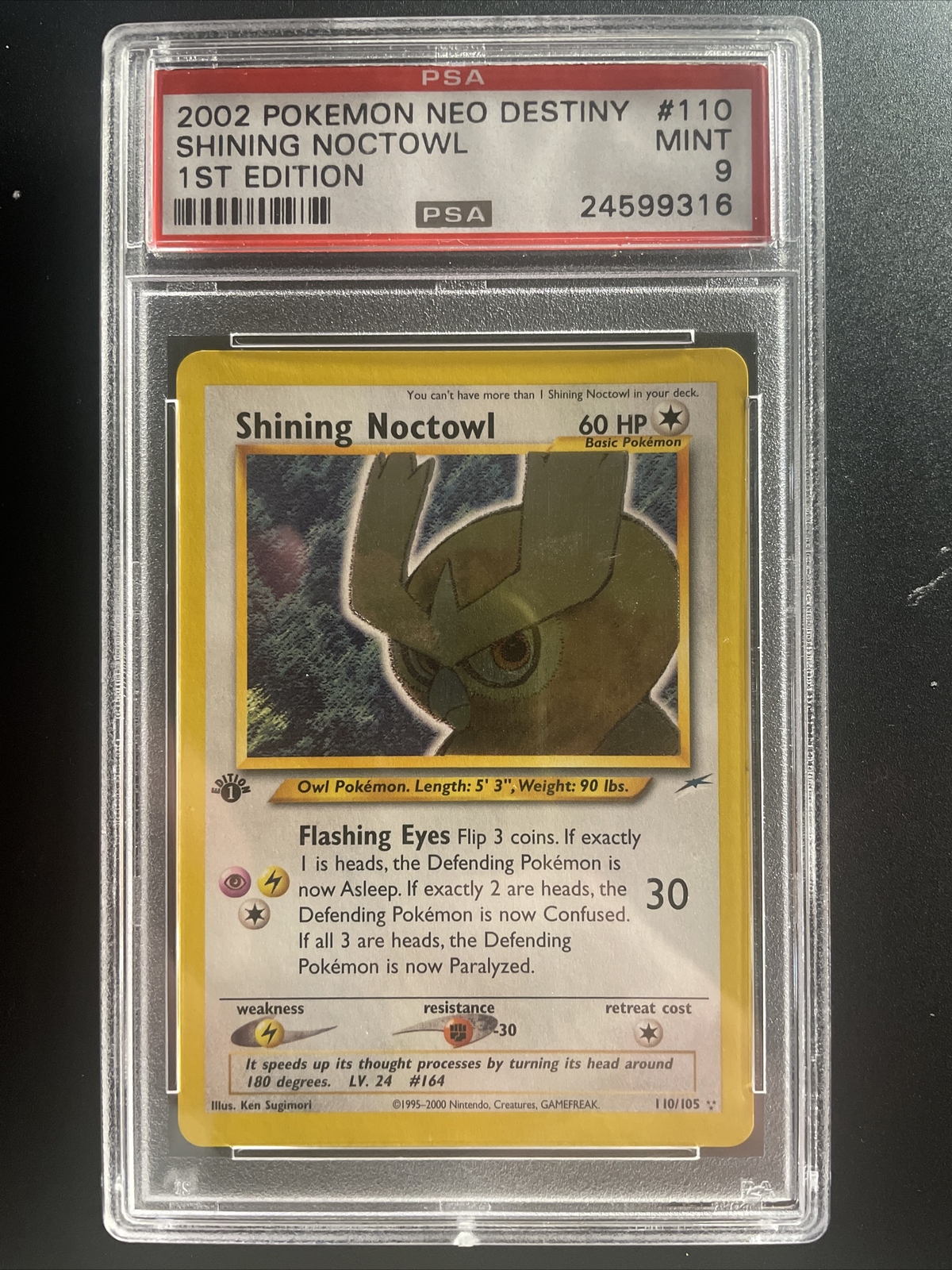 Shining Noctowl - 1st Edition Holo - Neo Destiny 110/105 - PSA 9 Mint 💎