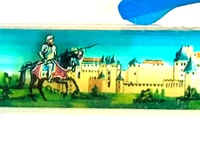 La Cite Careassonne Floaty Pen Moving Knight on Horse Medieval Castle France Vtg