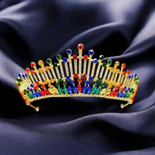 Princess Tiara, Rainbow Tiara, LGBTQ Headpiece, Pride Parade Crown, Gold Tiara