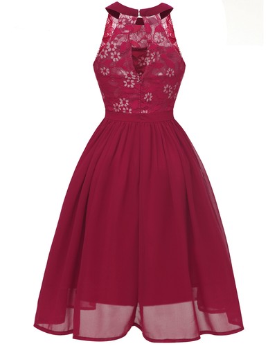 Vestido de Encaje Cóctel Noche Baile Vestido Noche Boda Dama de honor Baile de graduación Halter Nuevo - Imagen 20 de 40