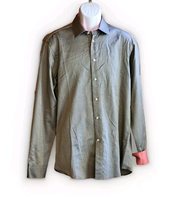 Coton Doux Button Up Shirt Men's Sz 18/41 Flip Cuff Grey/pink