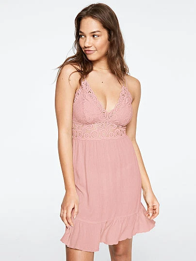 Pink crochet top lace dress