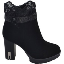 Scarpe tronchetto stivaletto camoscio nero donna tacco largo 7cm plateau 2cm mer