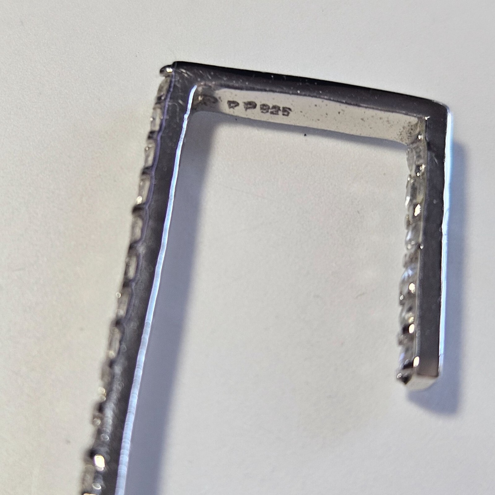 Sterling Silver Rectangular Hoop Clear Rhinestone… - image 5