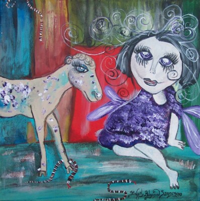 PLUM FAERY LaMancha Goat King Snakes Faeries Fae Big Eye Art Print 8 x 10 KSAMS