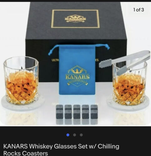 KANARS Whiskey Glasses Set w/ Chilling Rocks Coasters