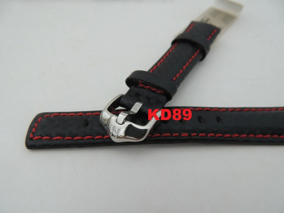 Correa genuina Hirsch CARBONE 18mm NEGRO/ROJO resistente al agua 100m Foto 2 de 4