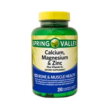 Spring Valley Calcium, Magnesium & Zinc plus Vitamin D3 Coated, Caplets 250 Ct