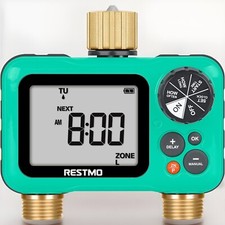 Sprinkler Timer with Brass Inlet & Outlet, 2 Zone Programmable Water Timer