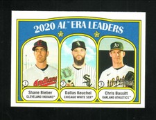 AL ERA Leaders--BIeber--Keuchel--Bassitt--2021 Topps Heritage Baseball Card
