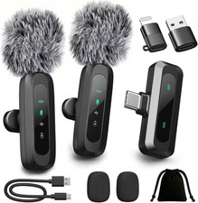 Dual Wireless Lavalier Microphone USB C Compatible With Lightning Port Devices-X