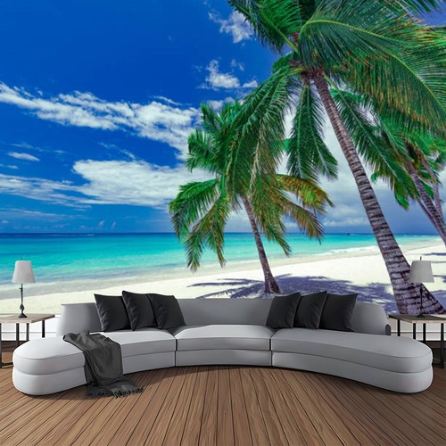 Grande arazzo 3D Caraibi spiaggia palme arazzo camera da letto sfondo - Foto 5 di 21