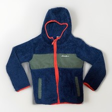 Eddie Bauer Jacket Boys Size XS 5/6 Blue Sherpa Hooded Full Zip Soft Warm Fleece