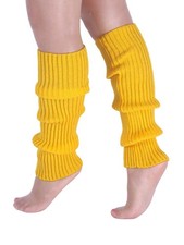 Womens 1 Pair Ribbed Knit Leg Warmers 80s Boot Long Socks Yellow One Size