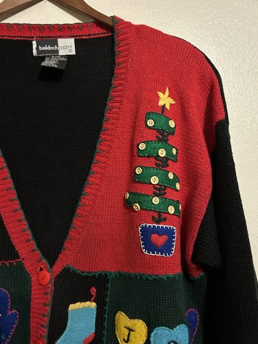 Vintage 90er Weihnachts Strickjacke Pullover Damen Gr. L Rentier Strümpfe - Bild 2 von 12