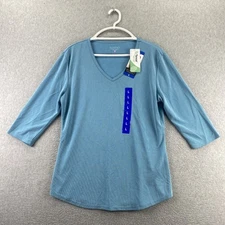SEG'MENTS L Blue NWT TENCEL Modal 3/4 Sleeve V-Neck Soft Athletic Knit Top