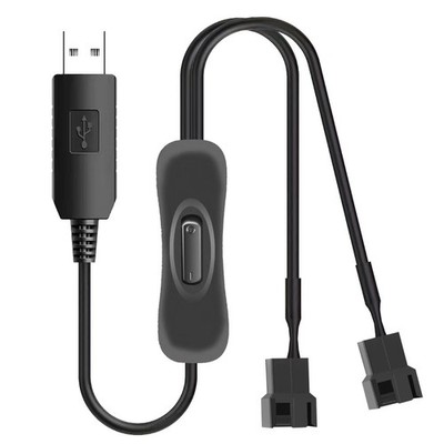 HSZJsto DC 12V Voltage Step-Up USB to Dual 3 & 4-Pin PC Fan Sleeved black 