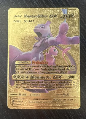 Mewtwo & Mew GX Gold Foil Pokemon Fan Art Display Card 71/236 LP