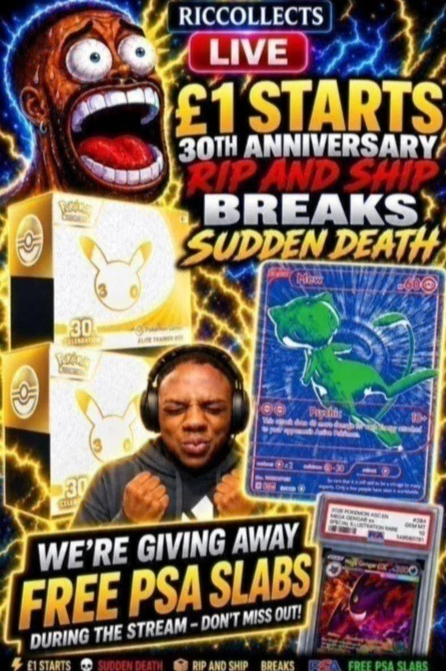 FREE PSA SLABS‼️ 30TH ANNIVERSARY £1 STARTS SUDDEN DEATH BREAKS AND RIP N…