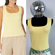 Monrow Square Neck Ribbed Tank Top, Womens Size L, Yellow, made in America