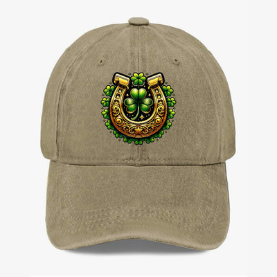 Lucky Shamrock Horseshoe Hat St Patrick's Day Irish Clover Lucky Baseball Cap