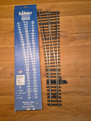 Hübner oder Märklin Spur 1 - Weiche links Radius 2321 - Art.Nr. 1001 m.OVP