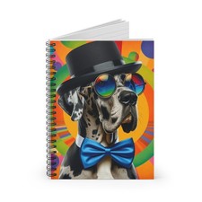 Spiral Notebook Ruled Line Great Dane in Top Hat Psychedelic Design 2 Gift