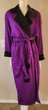 VTG Victorias Secret Purple Jacquard Satin Robe black velvet trim jewel size P/S