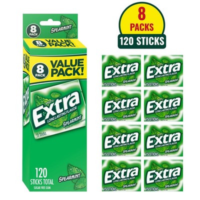 Extra Spearmint Sugar Free Gum Back To School Chewing Gum, 8 Pack.