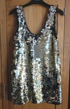 Zara Large Silver-Gold  Sequin Sleeveless Top Size M