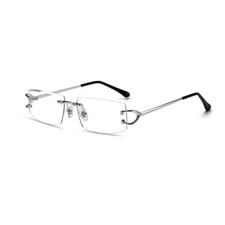 Vintage Narrow Silver Wire Frame Rimless Clear Lens Men's Hip Hop Eye Glasses