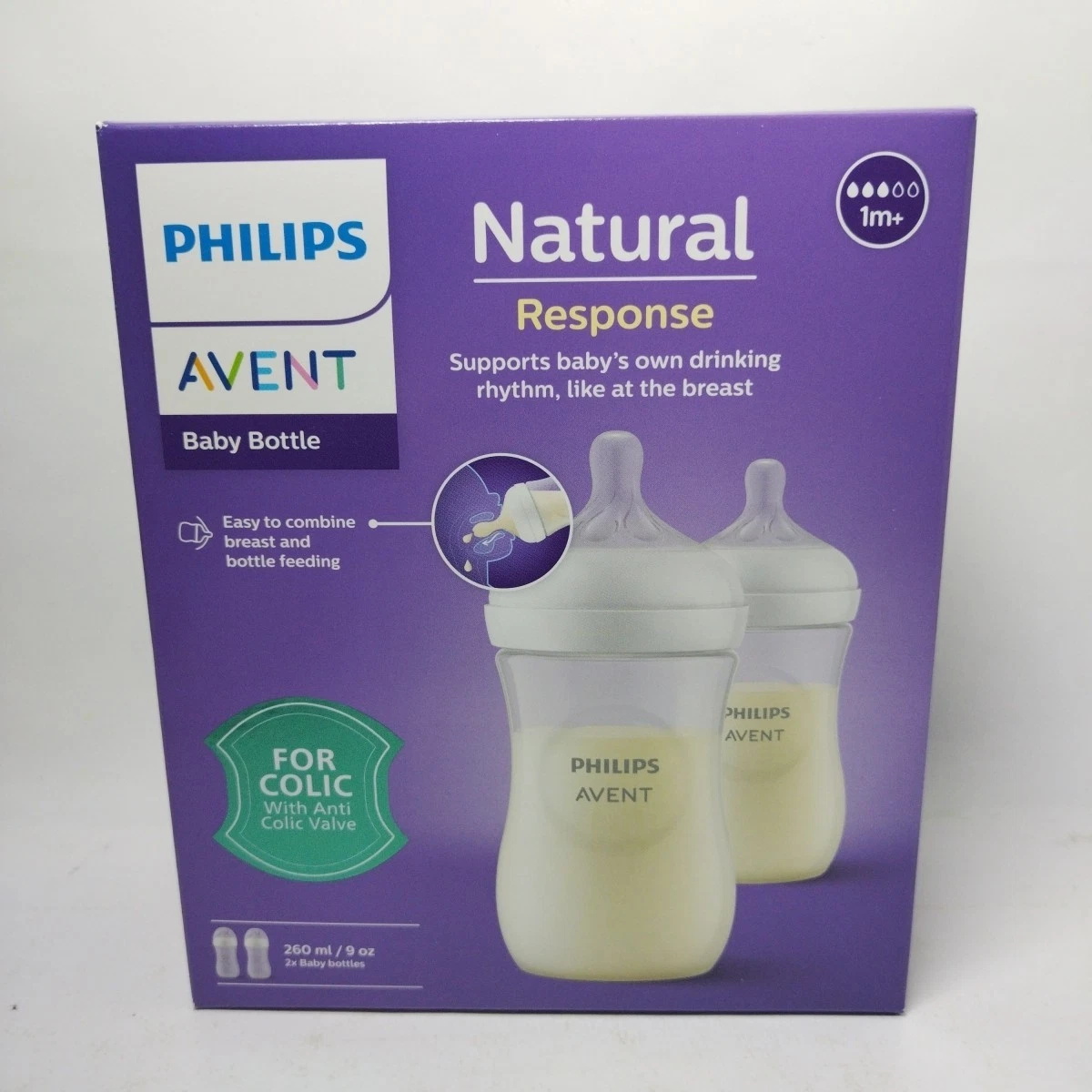 Philips Avent Natural Response Baby Bottles Colic 1m+ 2 9oz Bottles 260ml New
Opens in a new window