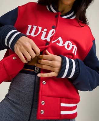 NWOT Wilson Hudson Bomber Varsity Jacket Red White Blue Snaps Sz