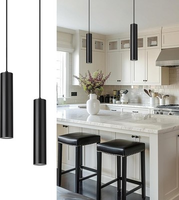 Cargifak Set of 2 Black Pendant Lights GU10 Kitchen Island Hanging Fixtures