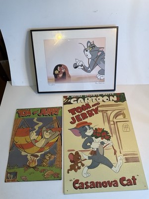 Vintage Tom and Jerry Embossed Metal Sign,  Casanova Sign & Framed Art Print